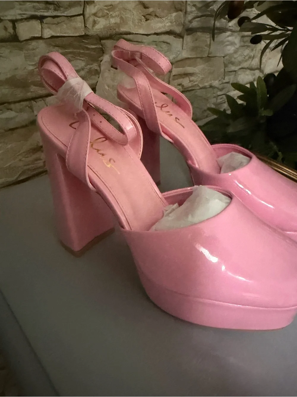 Lulu's Glossy Bubblegum Pink Platform Block Heel Sandals